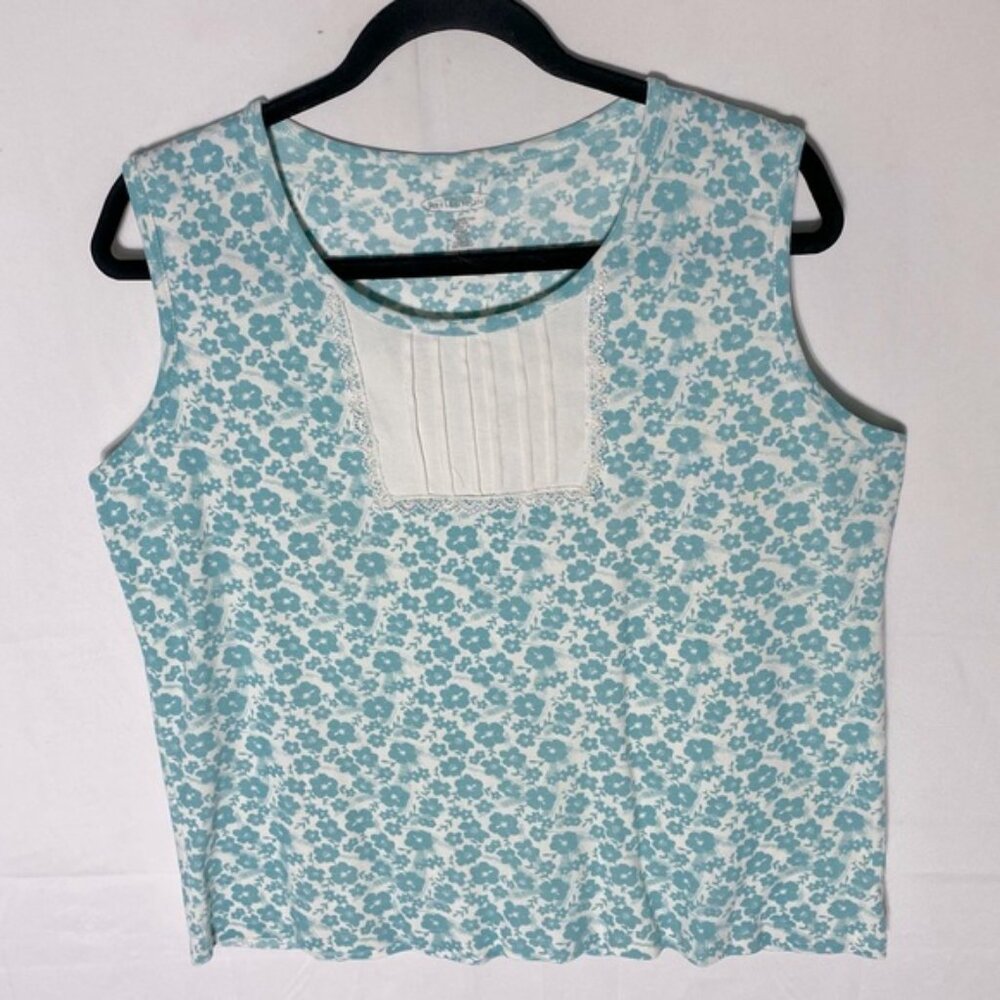 SOLD-Northern Reflection Blue Cream Floral Cotton Sleeveless Top L